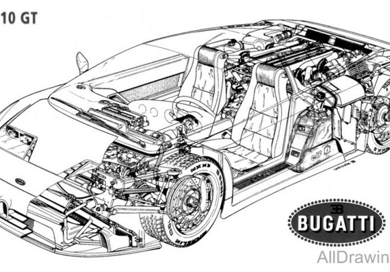 Bugatti EB-110-Top view (Бугатти ЕБ-110-Топ вью) - чертежи (рисунки) автомобиля